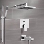 Remer TSR41 Chrome Tub and Shower Faucet Set with Rain Shower Head and Hand Shower
